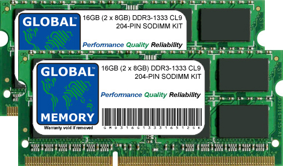 16GB (2 x 8GB) DDR3 1333MHz PC3-10600 204-PIN SODIMM MEMORY RAM KIT FOR COMPAQ LAPTOPS/NOTEBOOKS